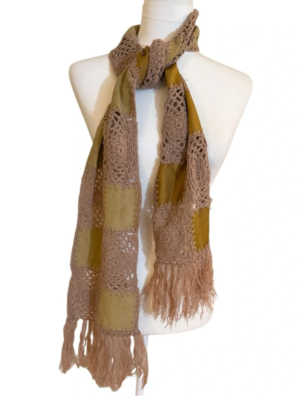 Candie's Patchwork Crochet Fringe Scarf